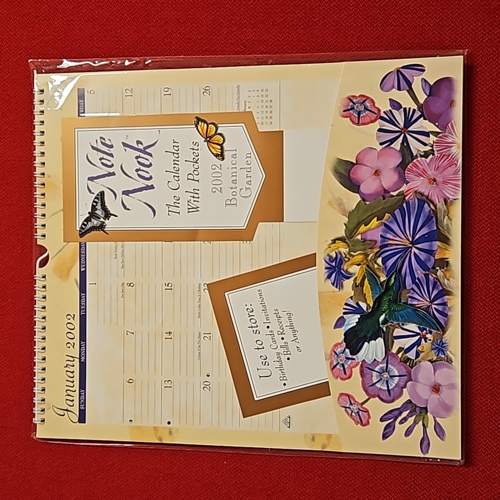 Botanical Garden Notebook 2002 hanging calendar with pockets NIP Vintage floral